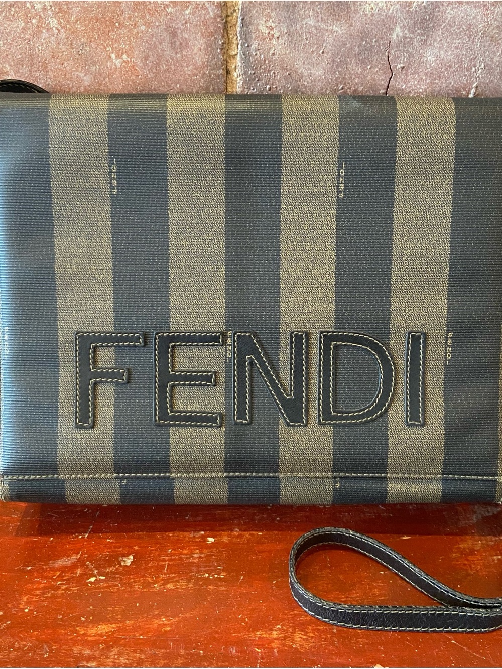 Vintage Fendi Pequin Stripe Crossbody Bag Large Logo SAS Roma
